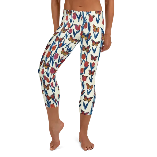 Butterfly Tulip Almanac on a Capri Leggings