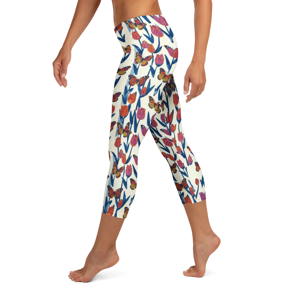 Butterfly Tulip Almanac on Capri Leggings — Left