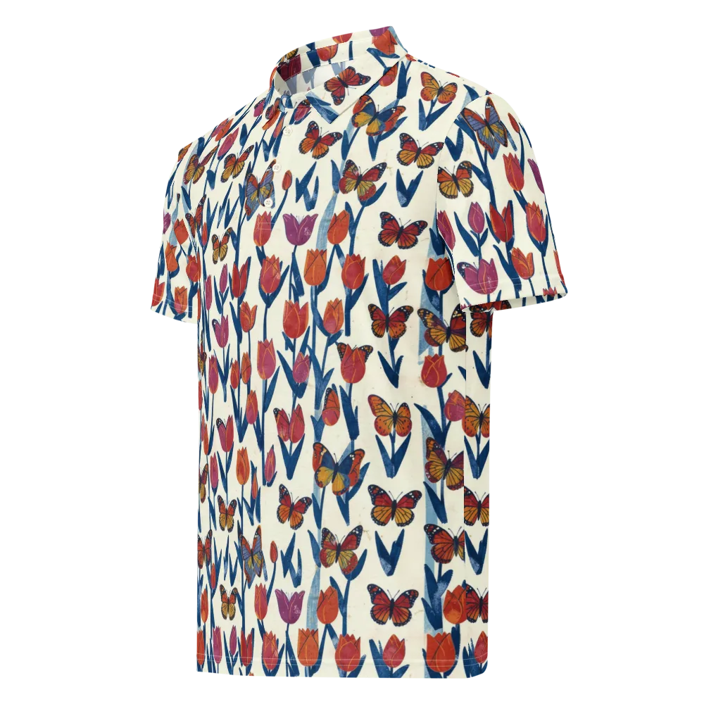 Butterfly Tulip Almanac on Men's Slim Fit Polo Shirt — Left Front