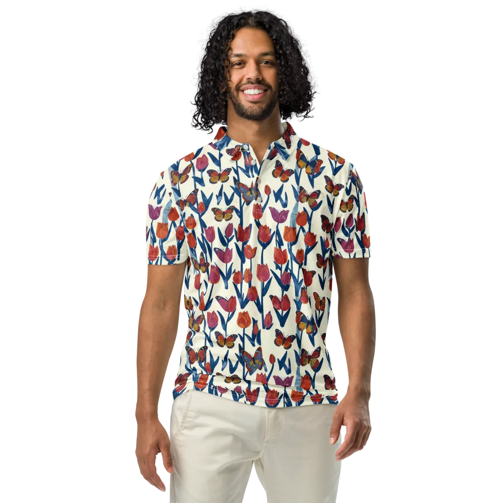 Butterfly Tulip Almanac on Men's Slim Fit Polo Shirt — Front