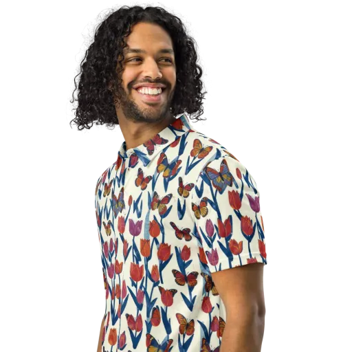 Butterfly Tulip Almanac on a Men's Slim Fit Polo Shirt