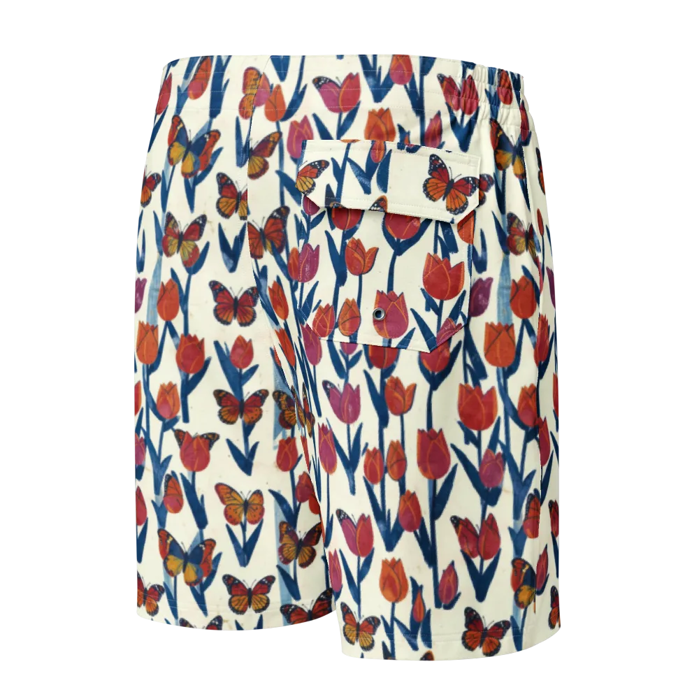 Butterfly Tulip Almanac on Men's Board Shorts — Back