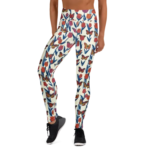 Butterfly Tulip Almanac on a Yoga Leggings