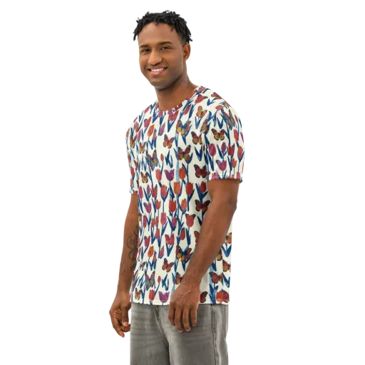 Butterfly Tulip Almanac on a Men's Cotton Crew Neck T-Shirt
