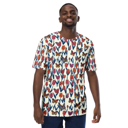 Butterfly Tulip Almanac on a Men's Crew Neck T-Shirt
