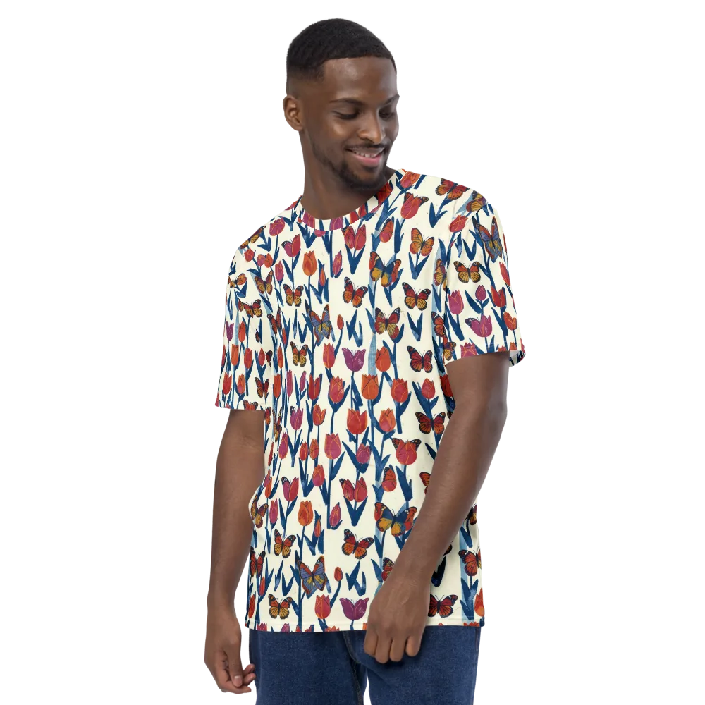 Butterfly Tulip Almanac on Men's Crew Neck T-Shirt — Left