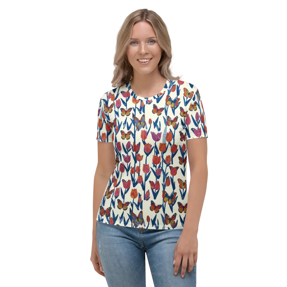 Butterfly Tulip Almanac on Women's Crew Neck T-Shirt — Front