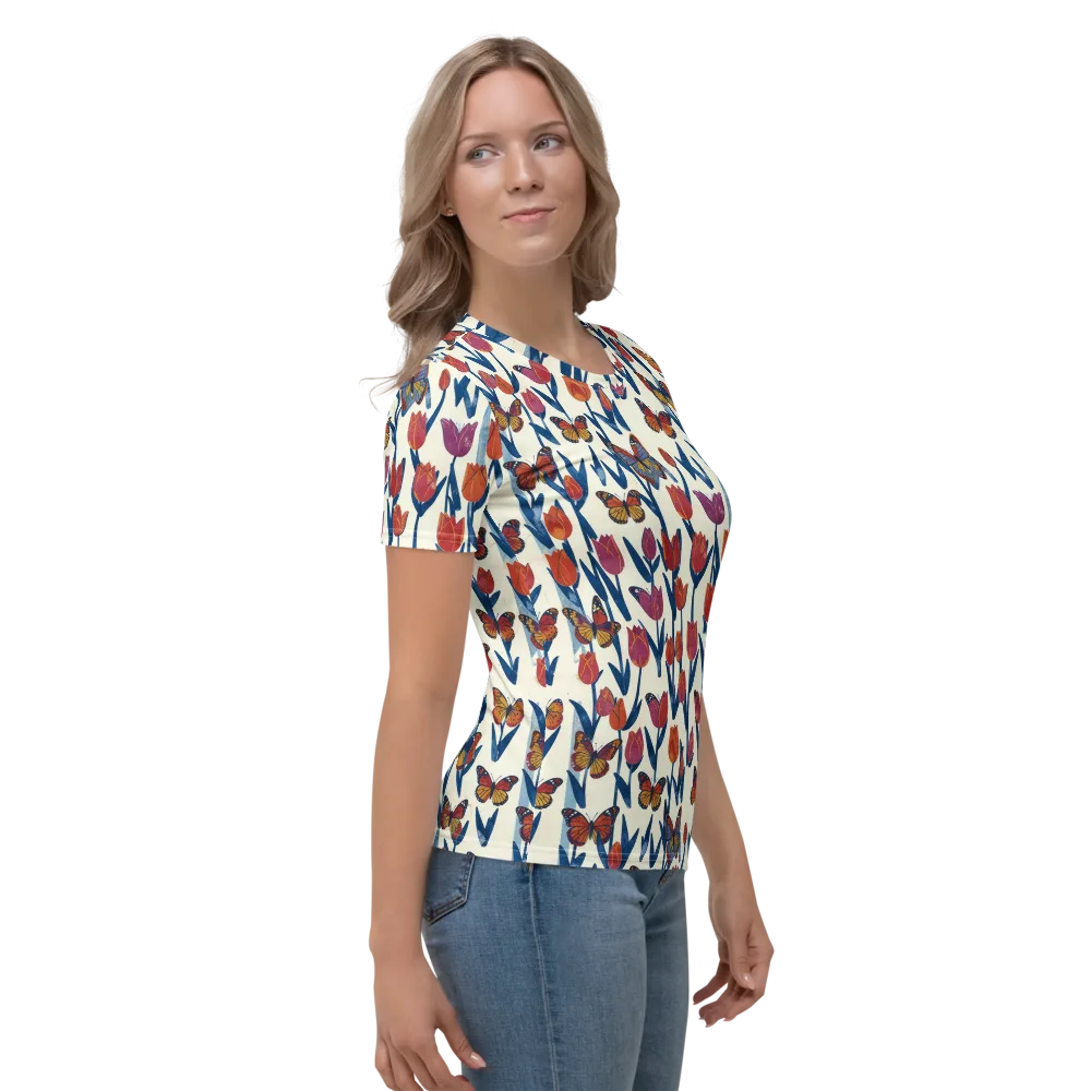 Butterfly Tulip Almanac on Women's Crew Neck T-Shirt — Right