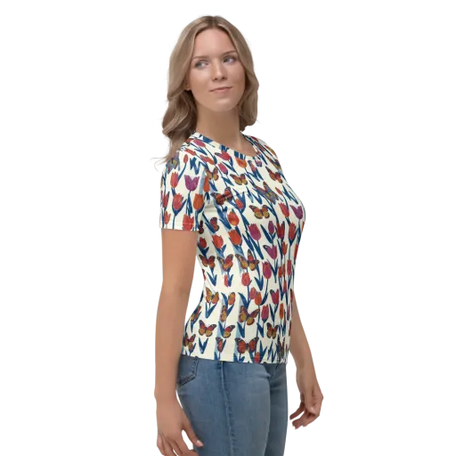 Butterfly Tulip Almanac on a Women's Crew Neck T-Shirt