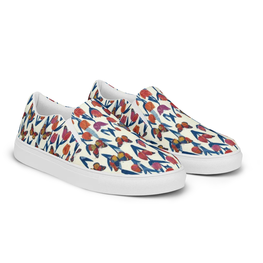 Butterfly Tulip Almanac on Men's Slip-On Canvas Shoes — Right Front