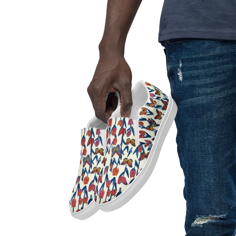 Butterfly Tulip Almanac on Men's Slip-On Canvas Shoes — Left Front