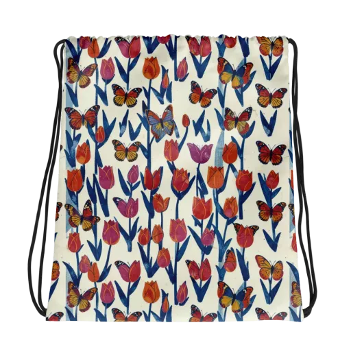 Butterfly Tulip Almanac on a Drawstring Bag