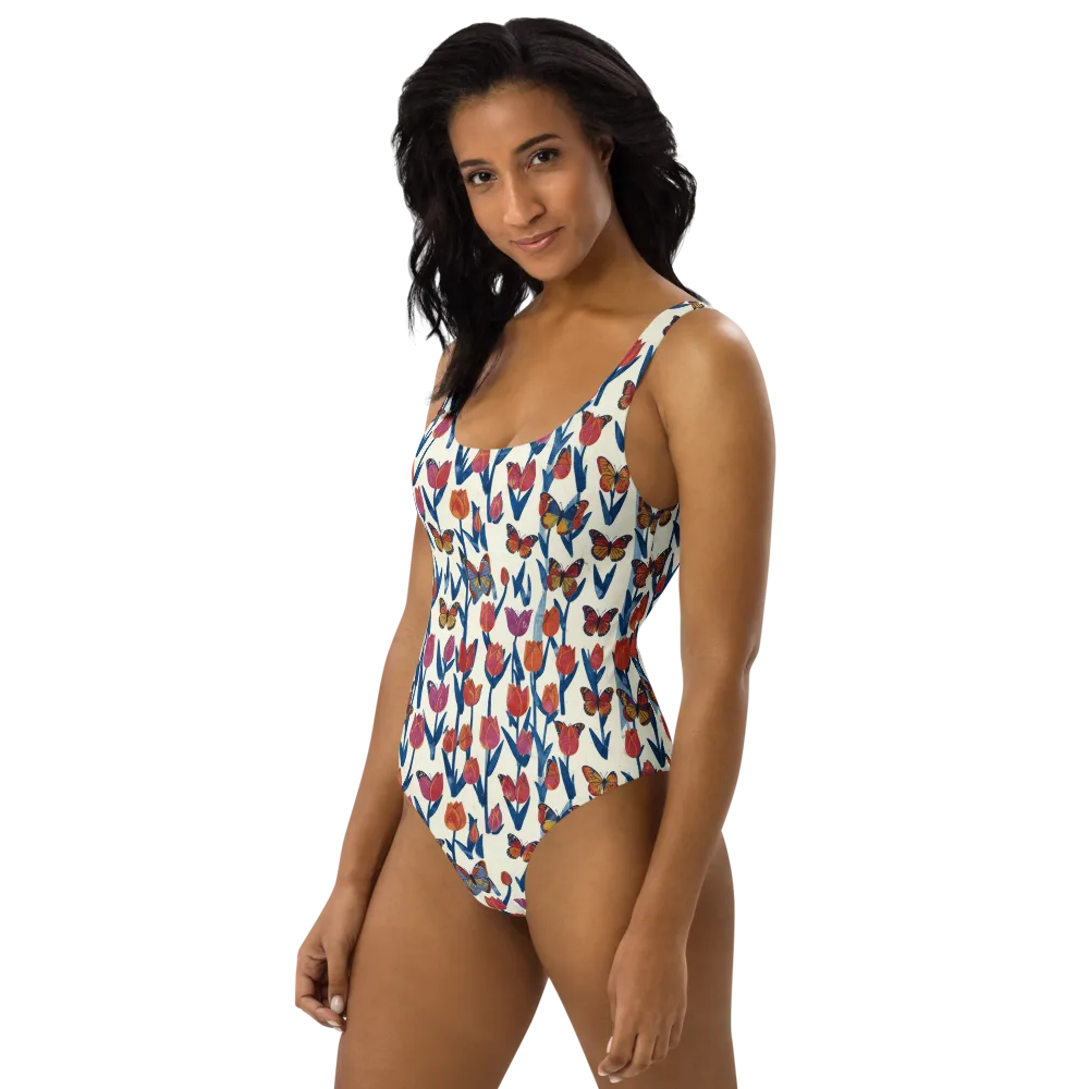 Butterfly Tulip Almanac on One-Piece Swimsuit — Left