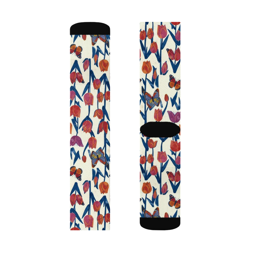 Butterfly Tulip Almanac on Socks — Right Sock