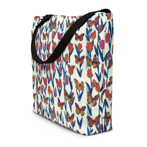 Butterfly Tulip Almanac on a Large Tote Bag W/ Pocket