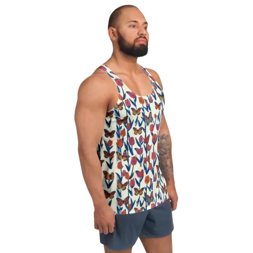 Butterfly Tulip Almanac on a Men's Tank Top