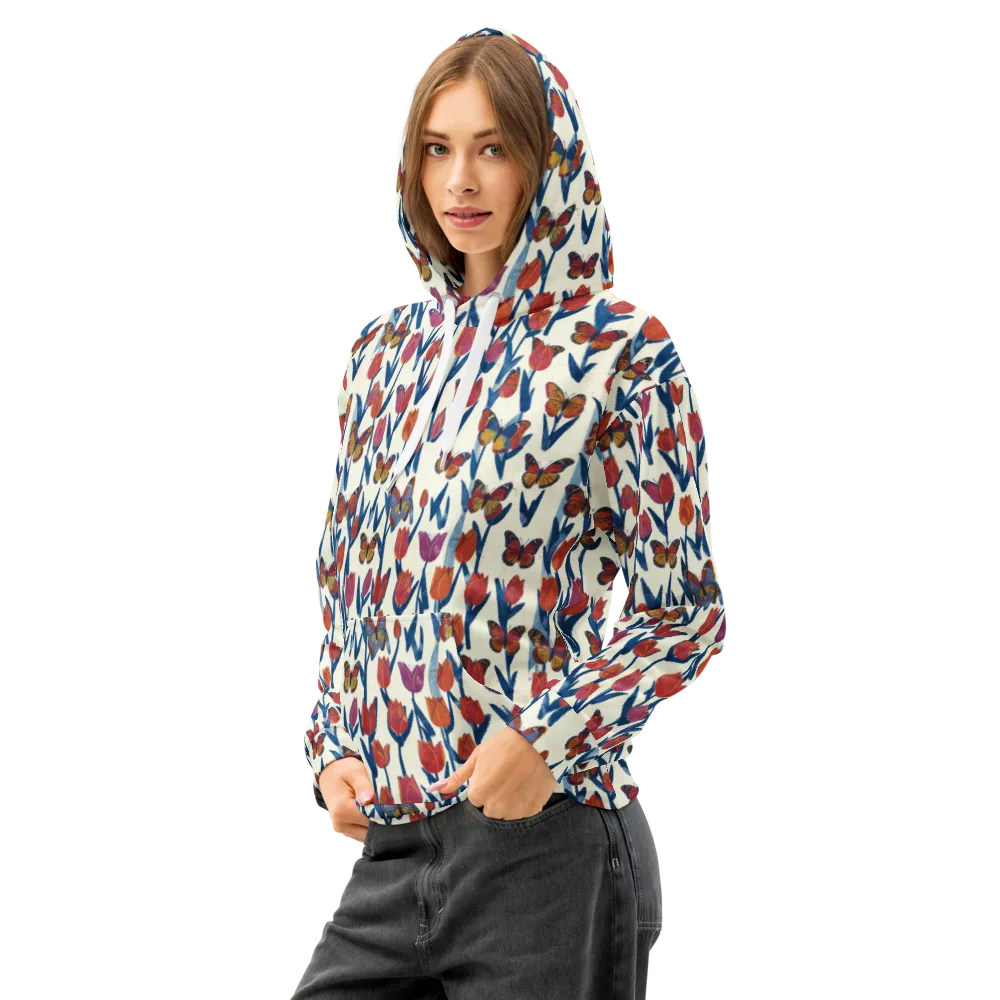 Butterfly Tulip Almanac on Cotton Hoodie — Left Front