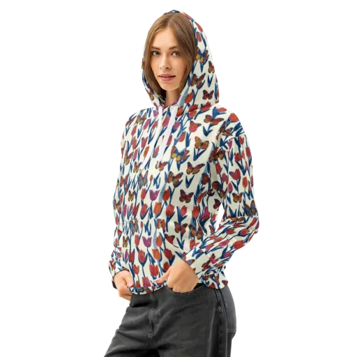Butterfly Tulip Almanac on a Cotton Hoodie
