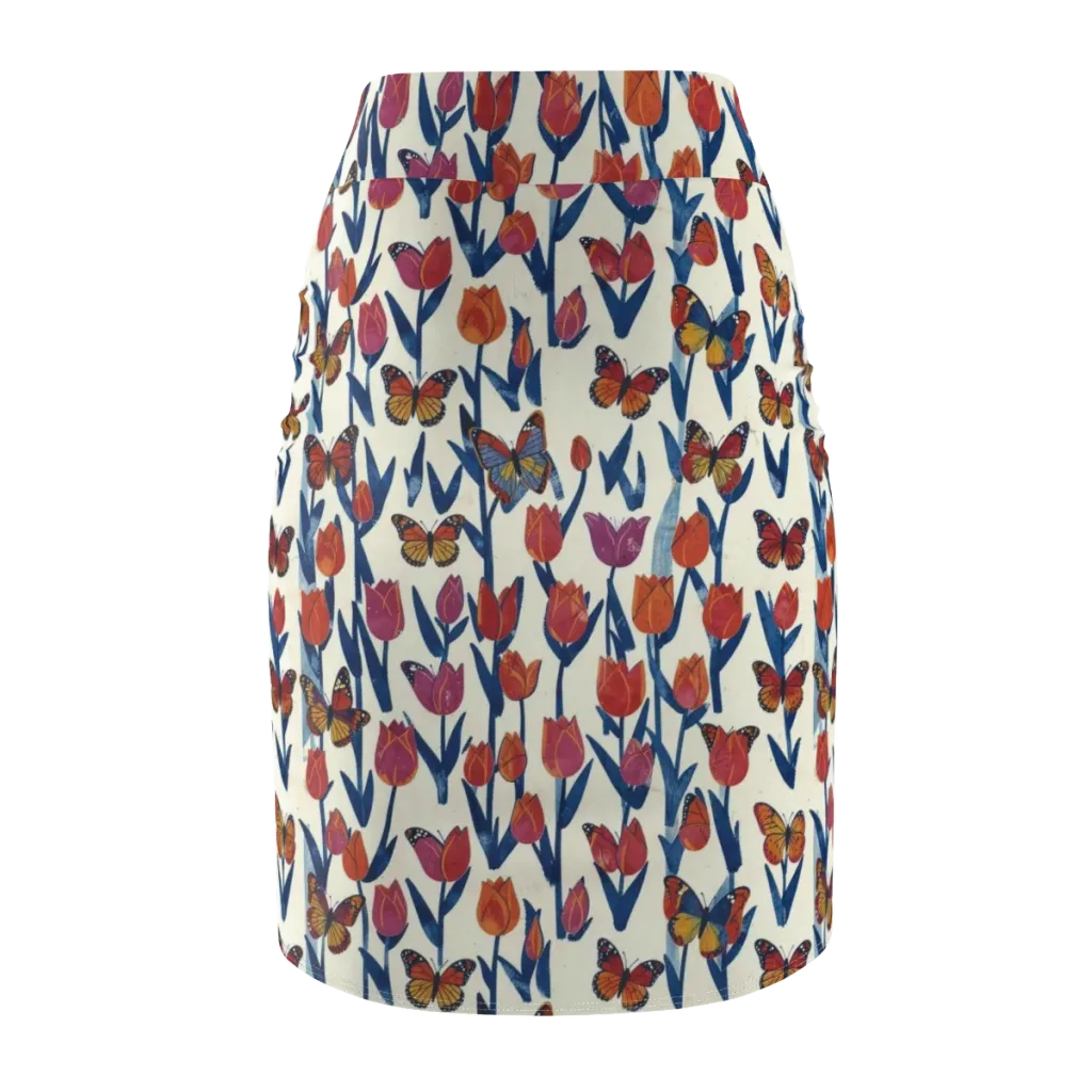 Butterfly Tulip Almanac on Pencil Skirt — Back