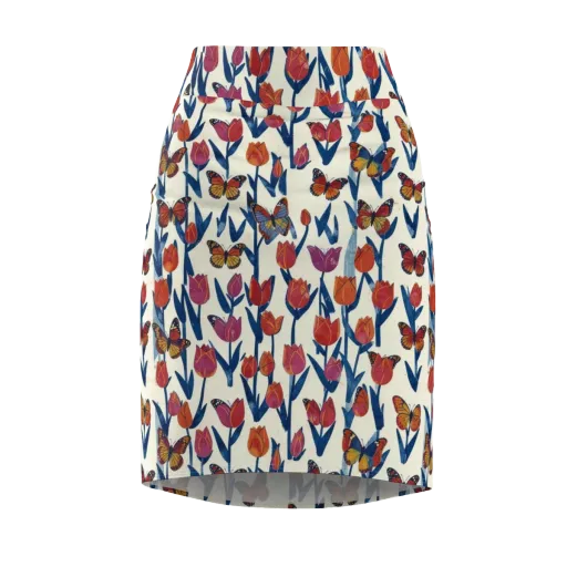Butterfly Tulip Almanac on a Pencil Skirt