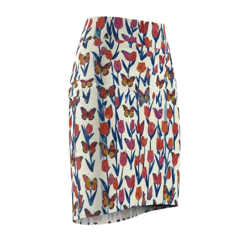 Butterfly Tulip Almanac on Pencil Skirt — Front Side