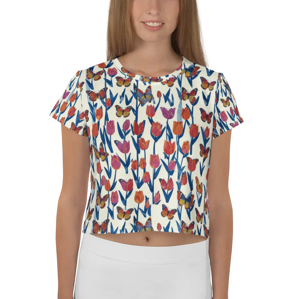 Butterfly Tulip Almanac on Crop Tee — Front