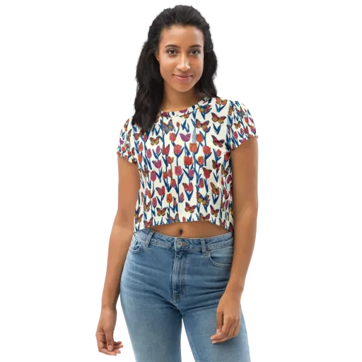 Butterfly Tulip Almanac on a Crop Tee