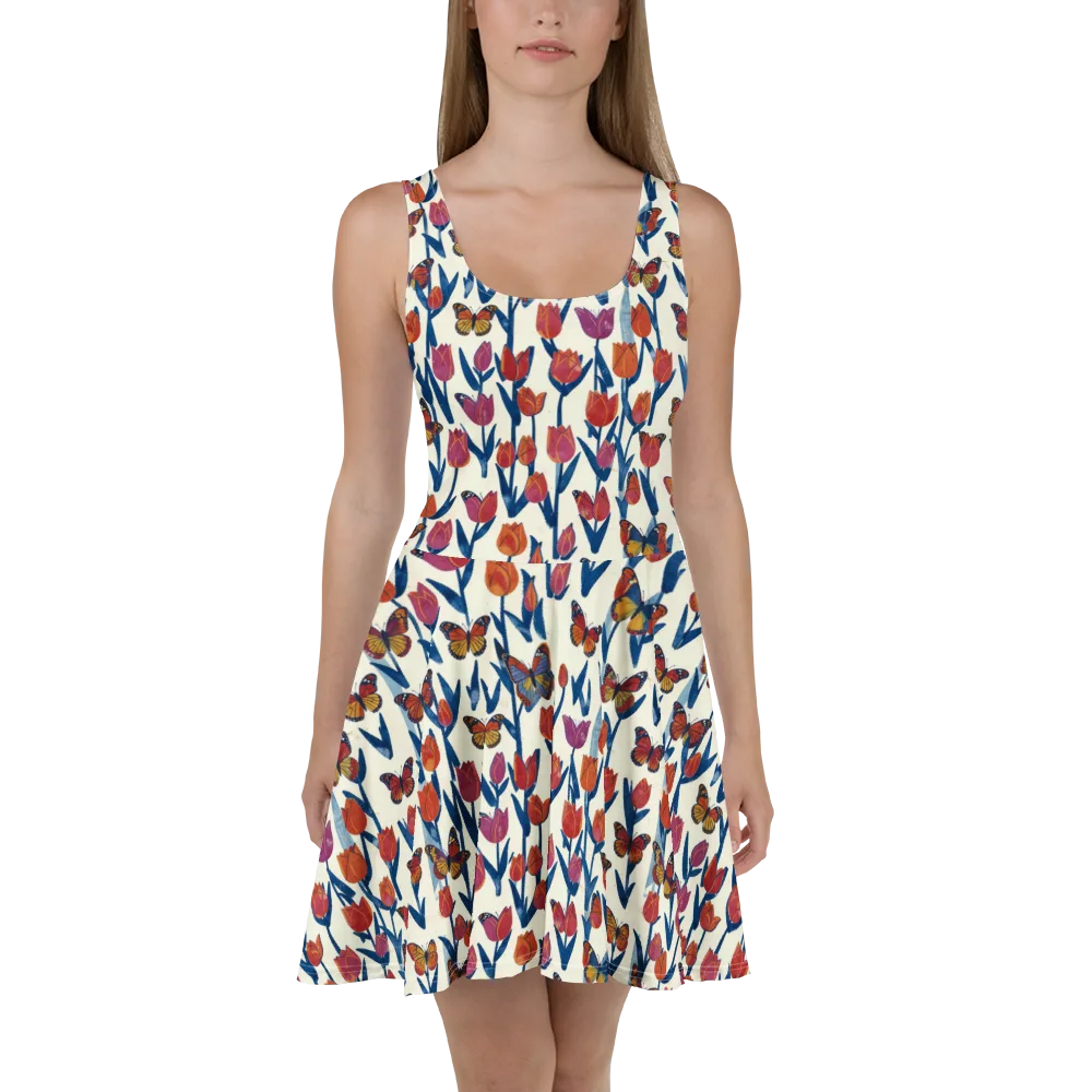 Butterfly Tulip Almanac on Skater Dress — Front