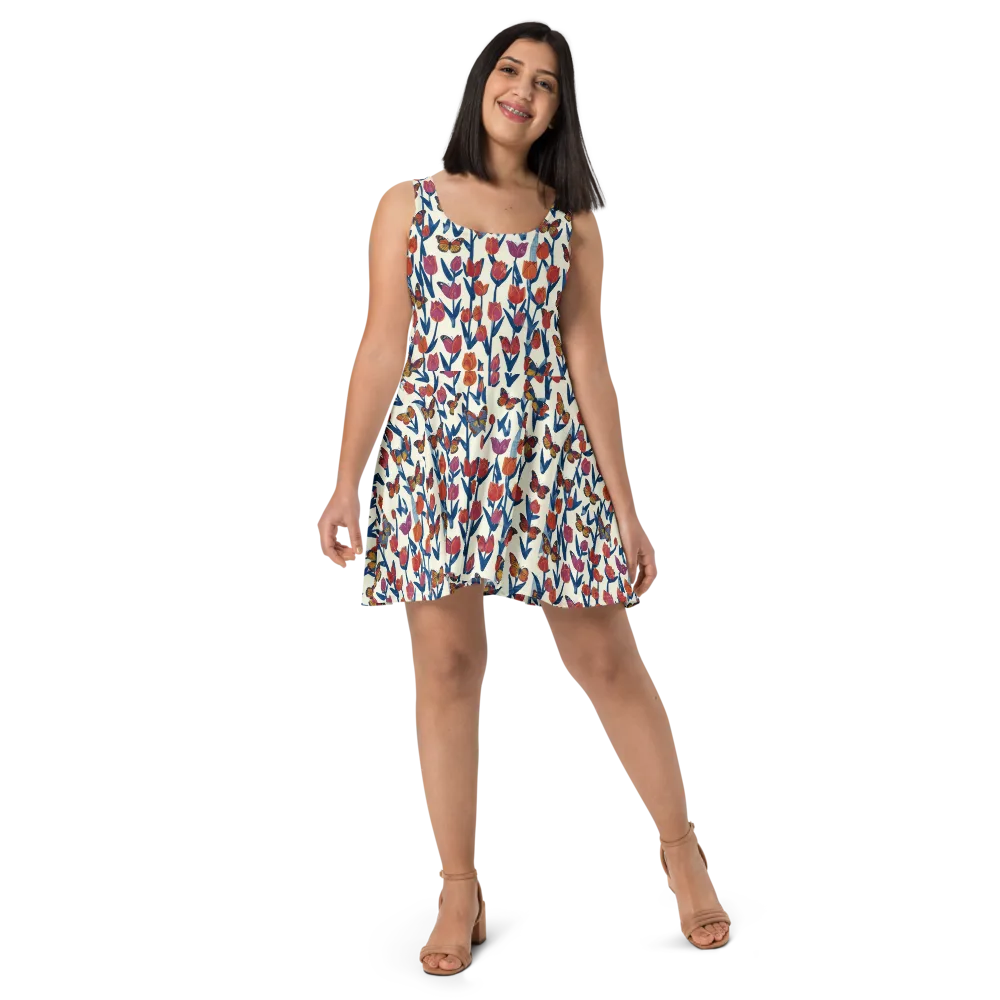 Butterfly Tulip Almanac on Skater Dress — Front