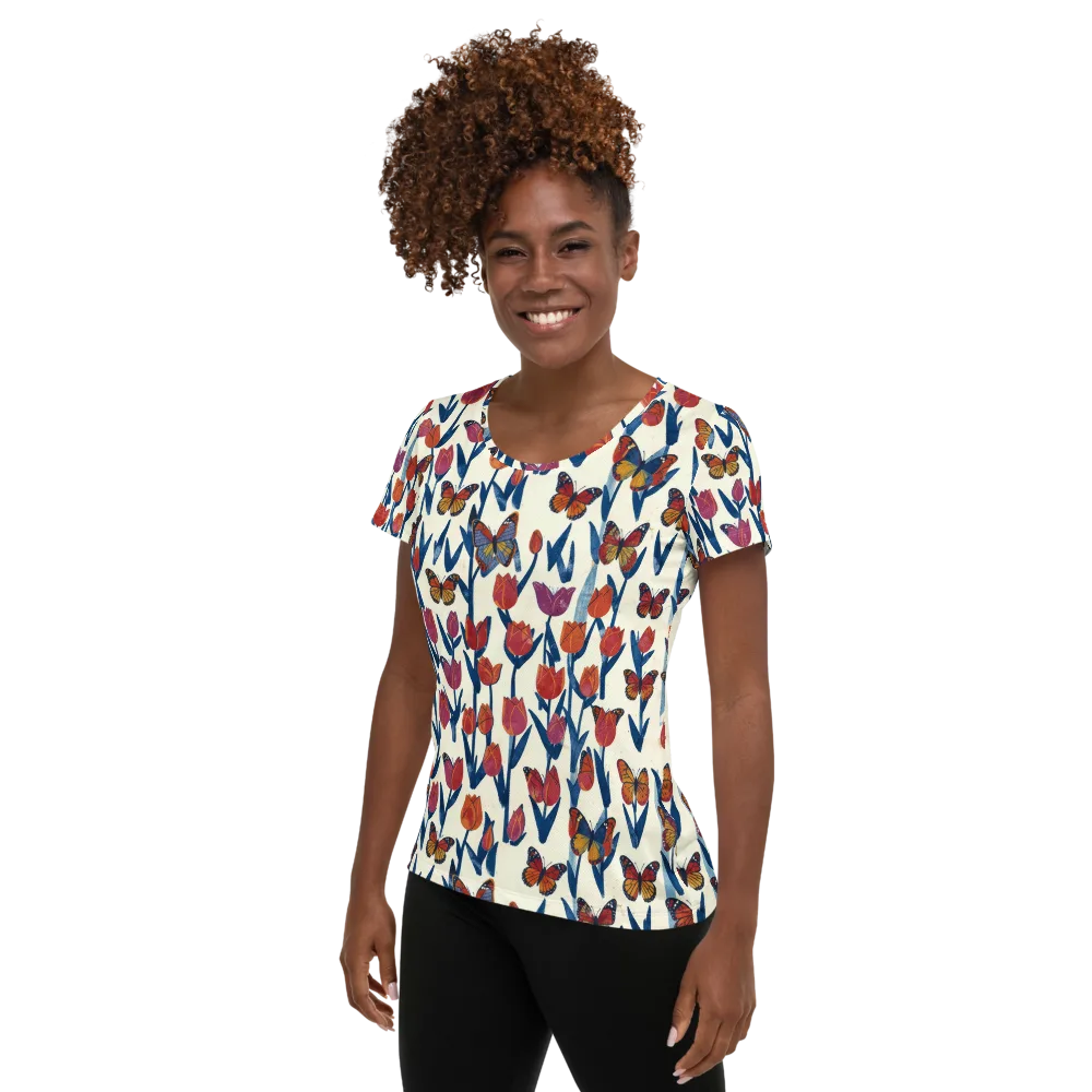 Butterfly Tulip Almanac on Women's Athletic T-Shirt — Left