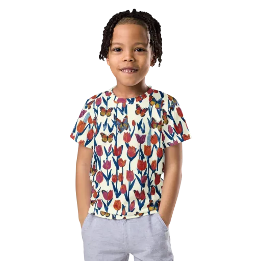 Butterfly Tulip Almanac on a Kids Crew Neck T-Shirt