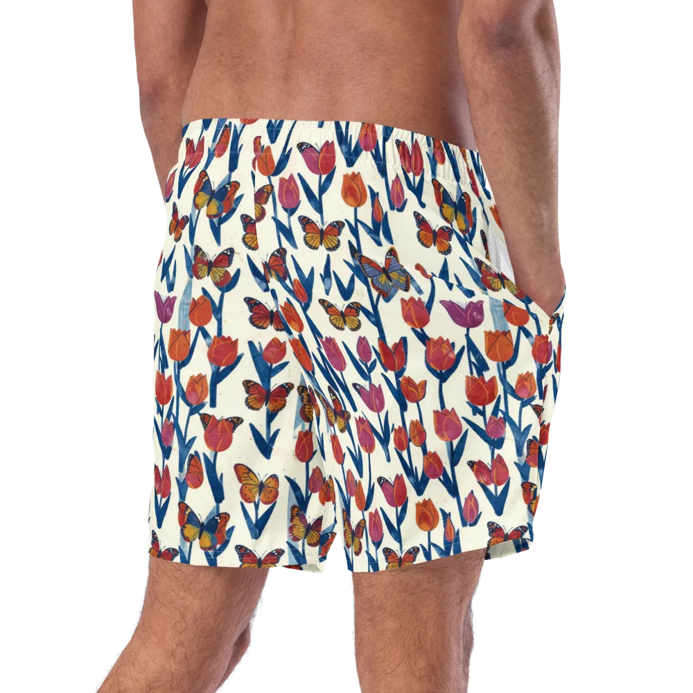 Butterfly Tulip Almanac on Swim Trunks — Right Back