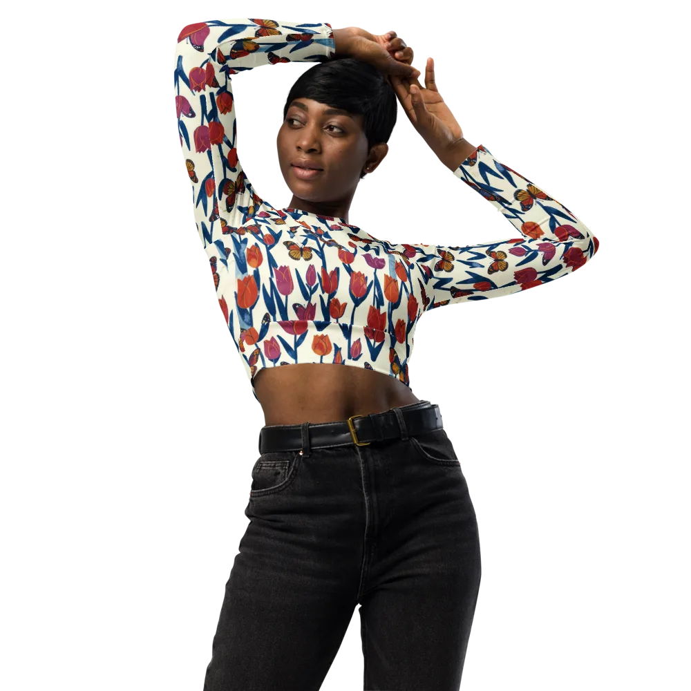 Butterfly Tulip Almanac on Long Sleeve Crop Top — Front