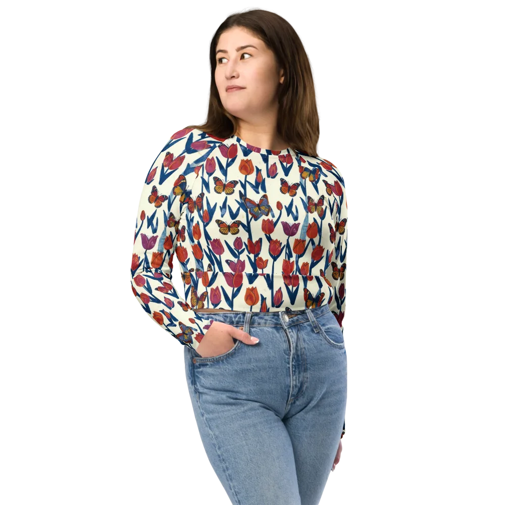 Butterfly Tulip Almanac on Long Sleeve Crop Top — Front