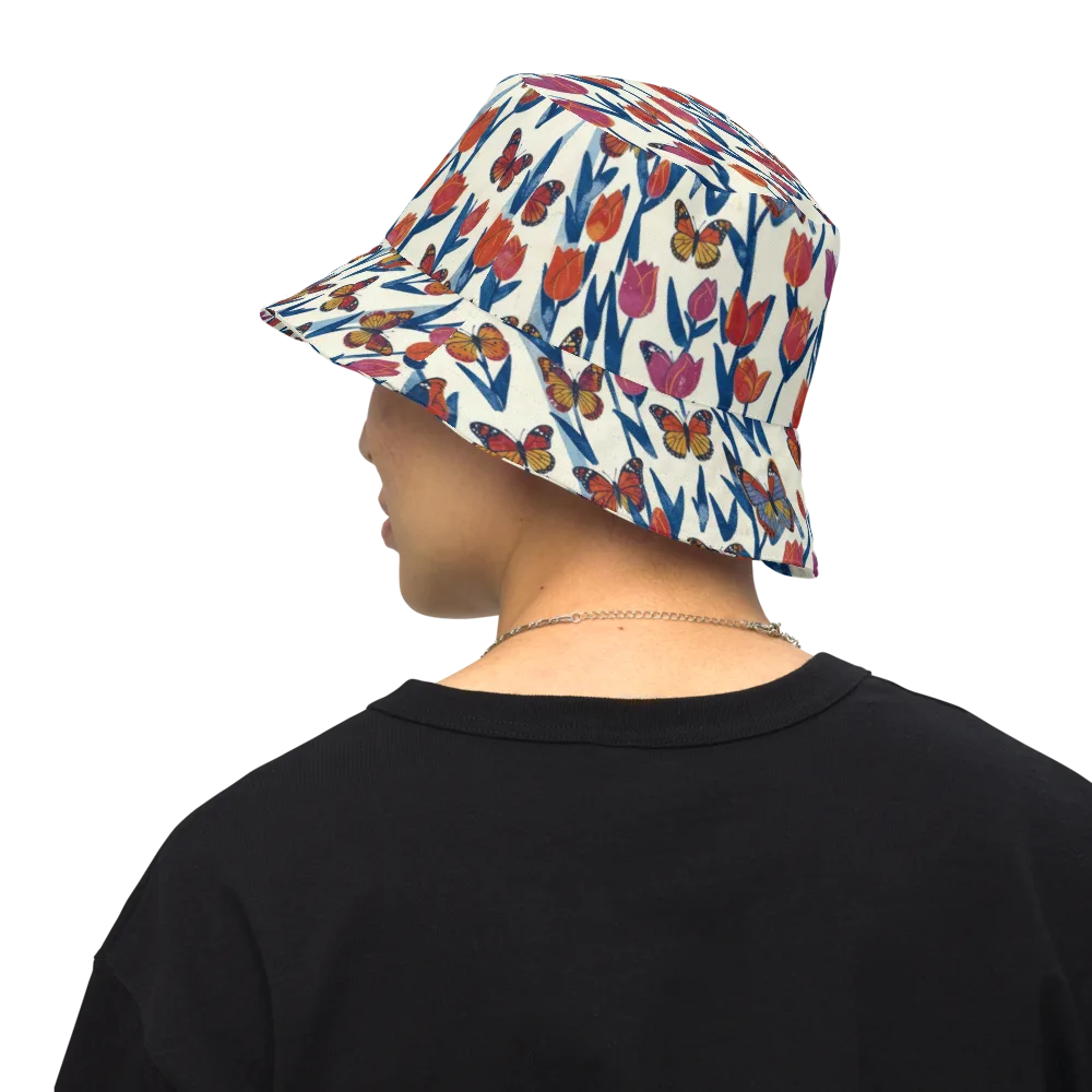Butterfly Tulip Almanac on Reversible Bucket Hat — Back Inside
