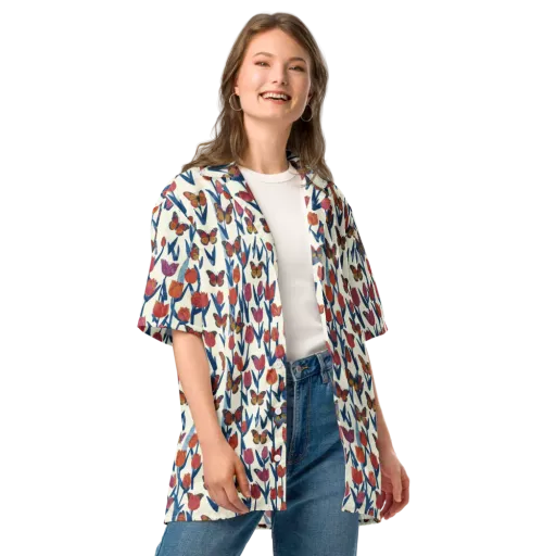Butterfly Tulip Almanac on a Button Shirt