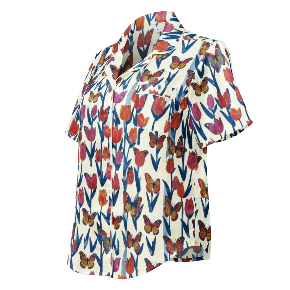 Butterfly Tulip Almanac on Women's Short Sleeve Pajama Top — Left Front