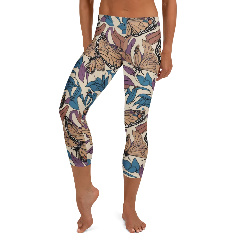 Cobalt Wings on Capri Leggings — Front