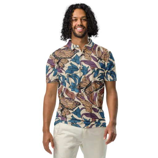 Cobalt Wings on a Men's Slim Fit Polo Shirt
