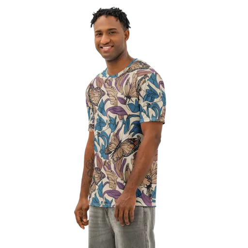 Cobalt Wings on a Men's Cotton Crew Neck T-Shirt