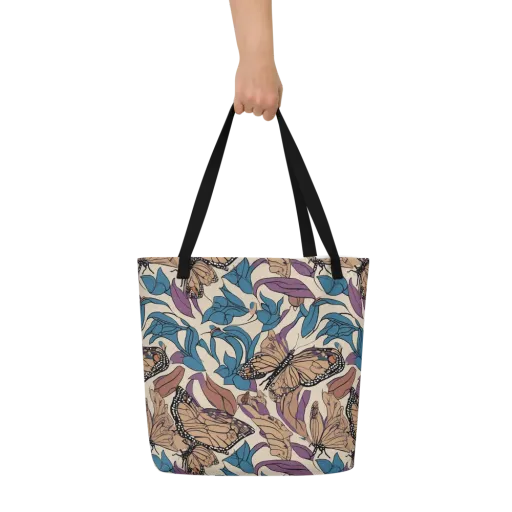Cobalt Wings on a Large Tote Bag W/ Pocket