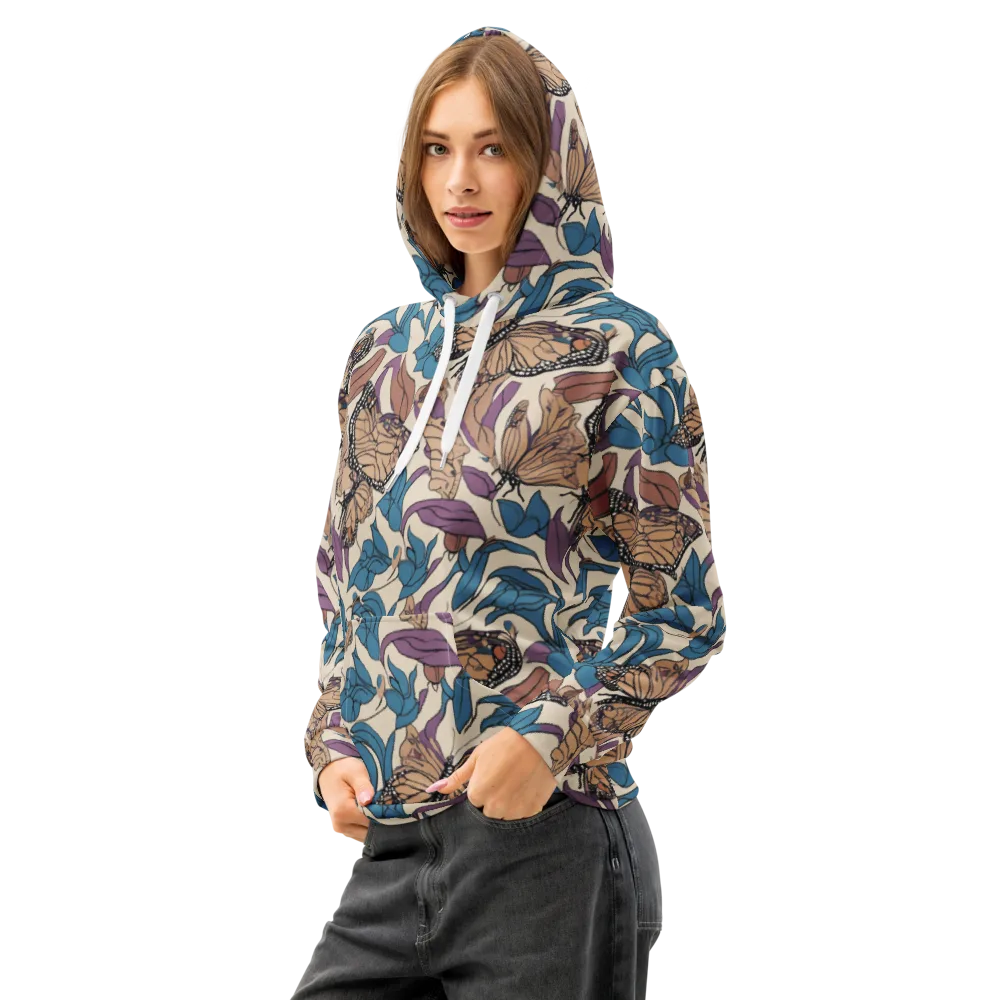 Cobalt Wings on Cotton Hoodie — Left Front