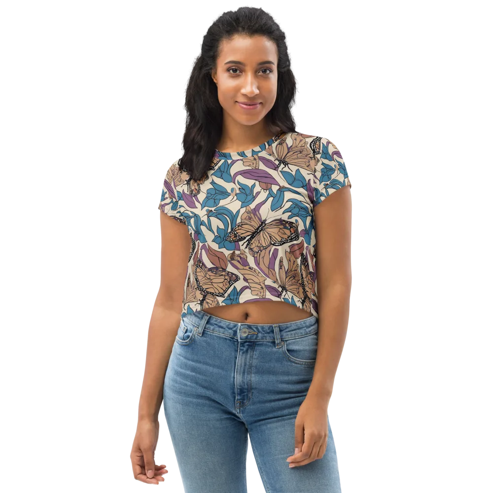 Cobalt Wings on Crop Tee — Front