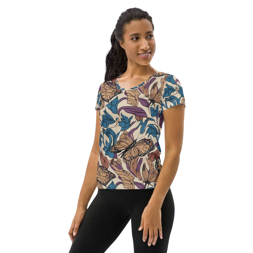 Cobalt Wings on Women's Athletic T-Shirt — Left