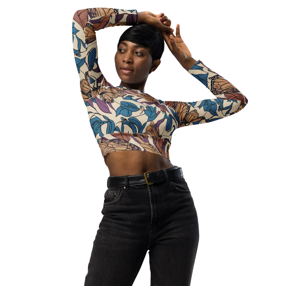 Cobalt Wings on Long Sleeve Crop Top — Front