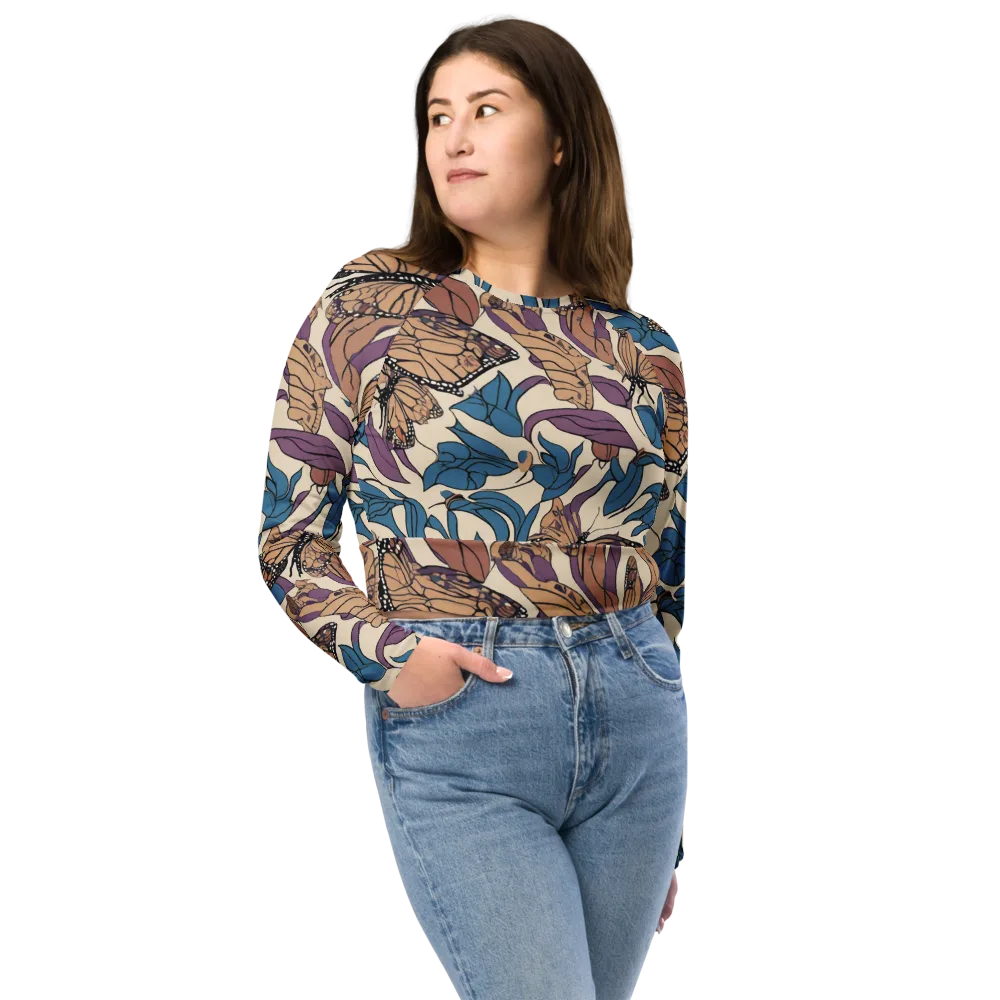 Cobalt Wings on Long Sleeve Crop Top — Front