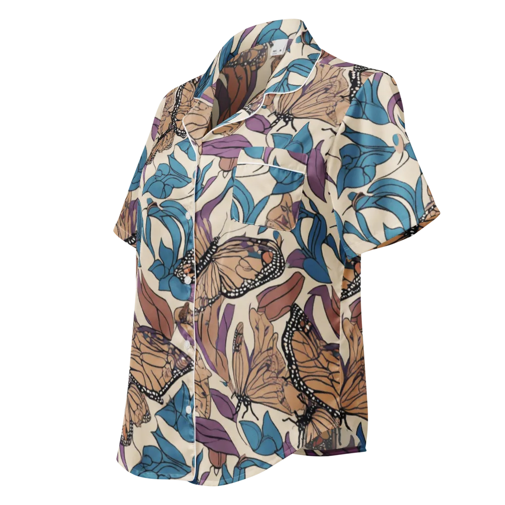 Cobalt Wings on Women's Short Sleeve Pajama Top — Left Front