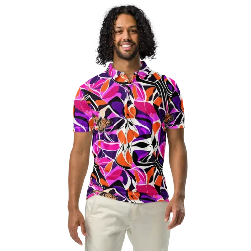 Neon Monarch on a Men's Slim Fit Polo Shirt