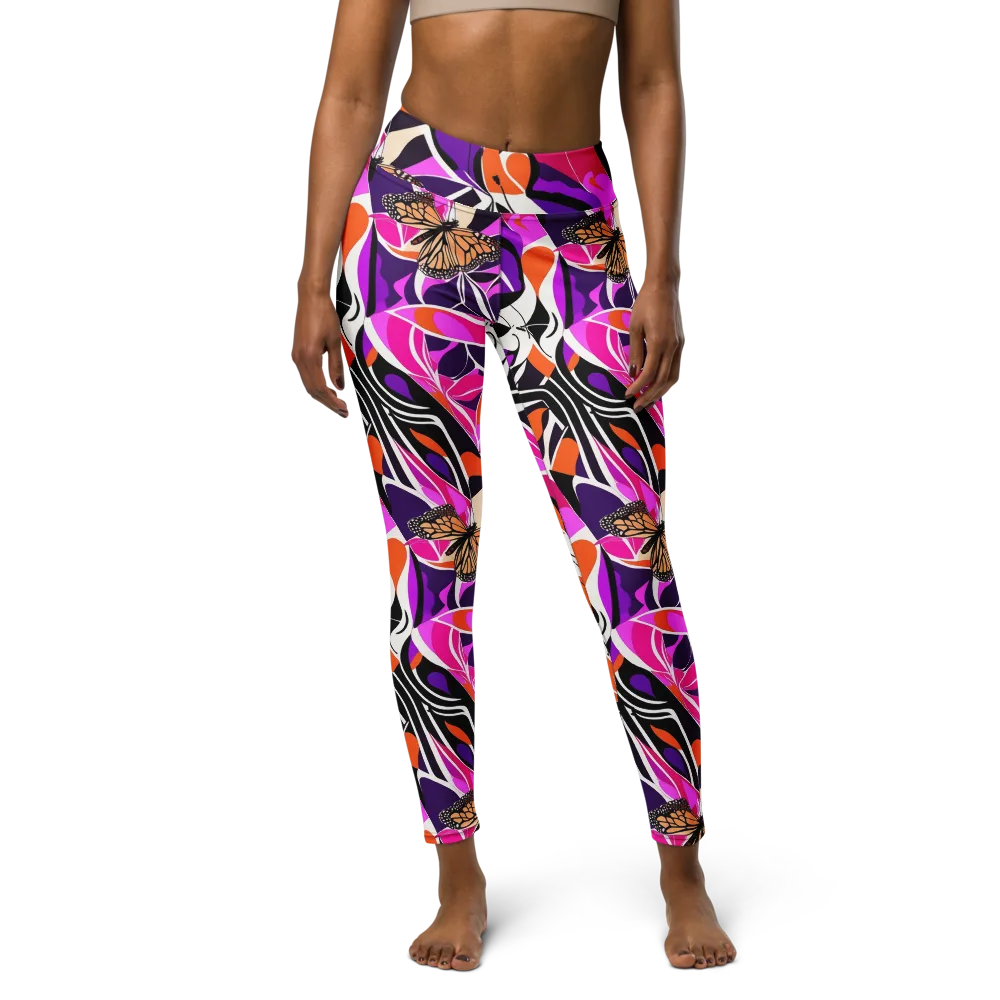 Neon Monarch on Yoga Leggings — Front