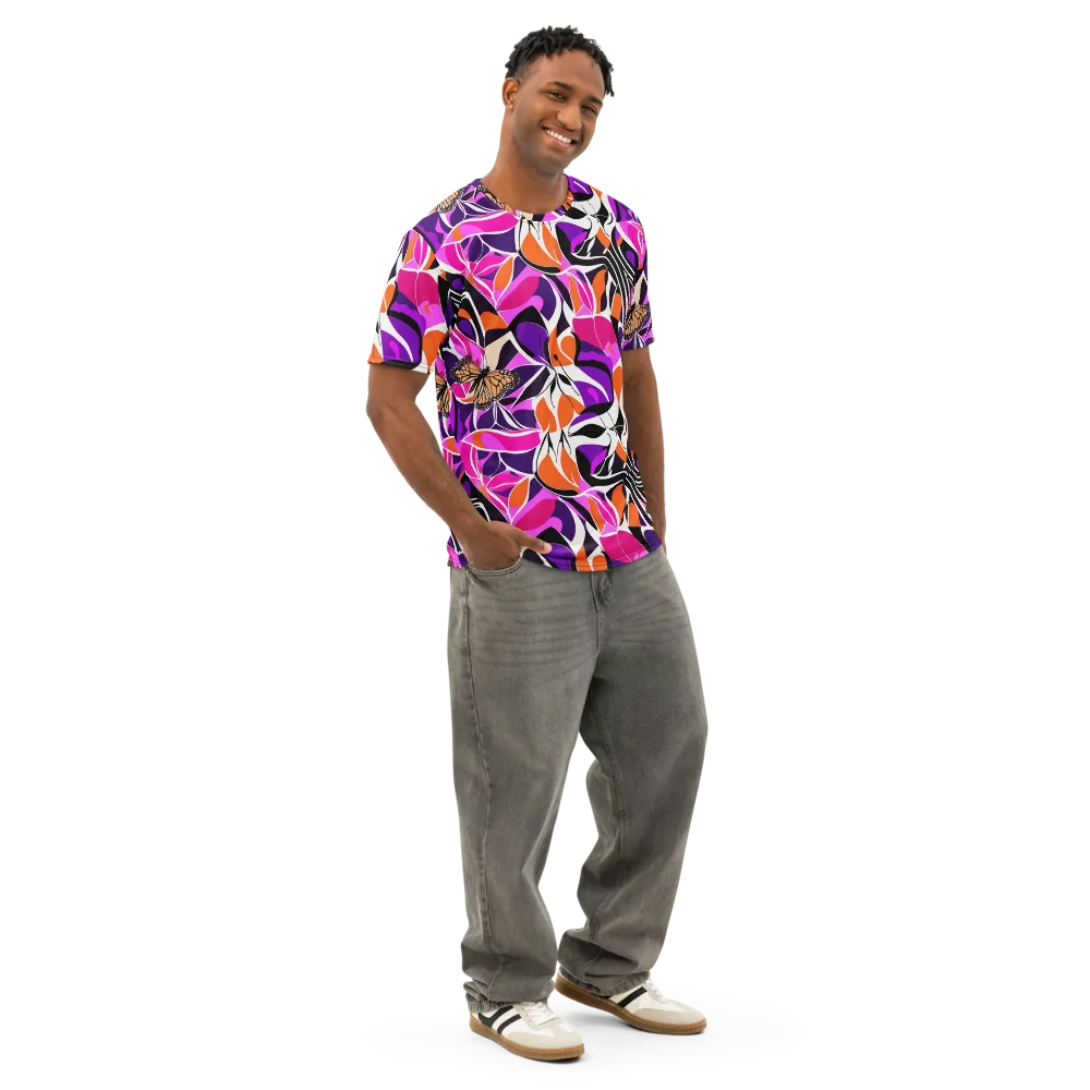 Neon Monarch on Men's Cotton Crew Neck T-Shirt — Right Front